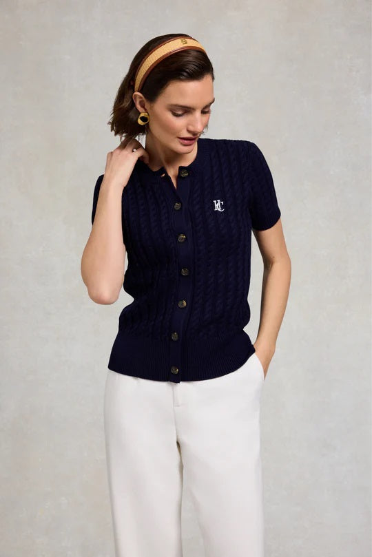 Holland Cooper Cotswold Short Sleeve Cardigan in Ink Navy
