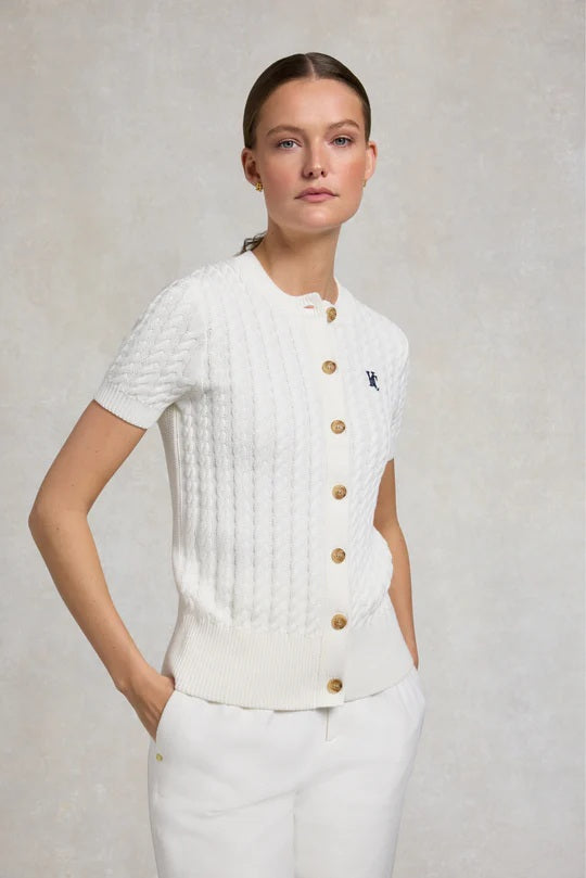 Holland Cooper Cotswold Short Sleeve Cardigan in Natural