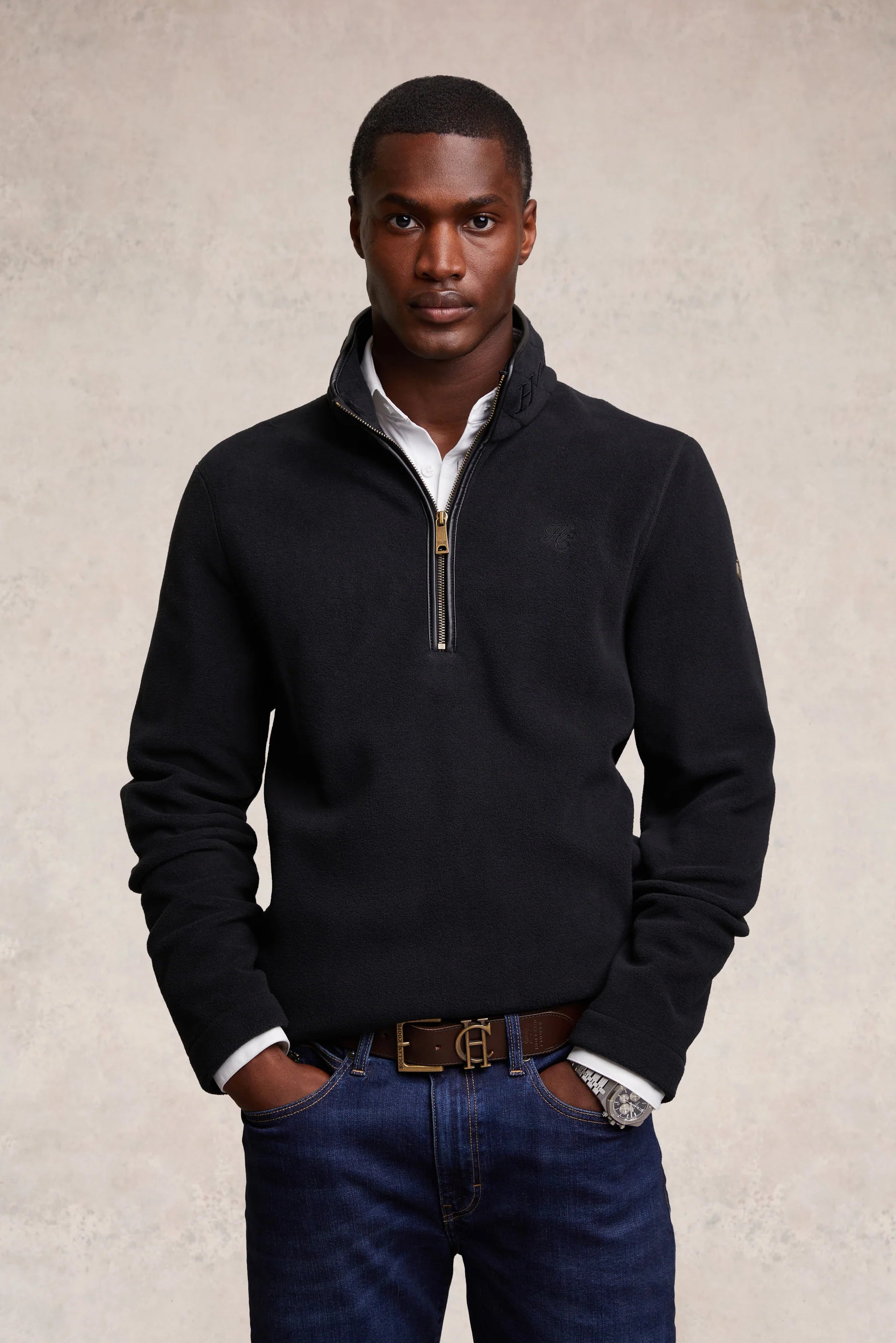 Holland Cooper Country Fleece Men's Quarter Zip in Black