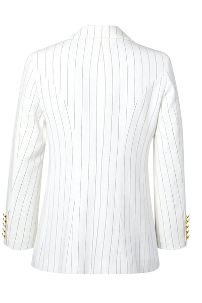 Holland Cooper Double Breasted Blazer in Oyster Linen Pinstripe Back