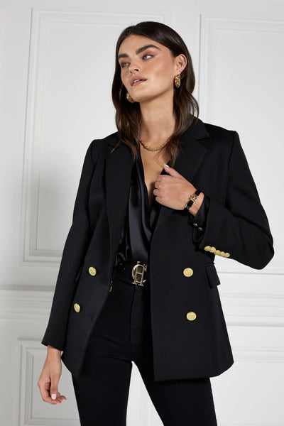 Holland Cooper Double Breasted Ladies Blazer in Black Twill