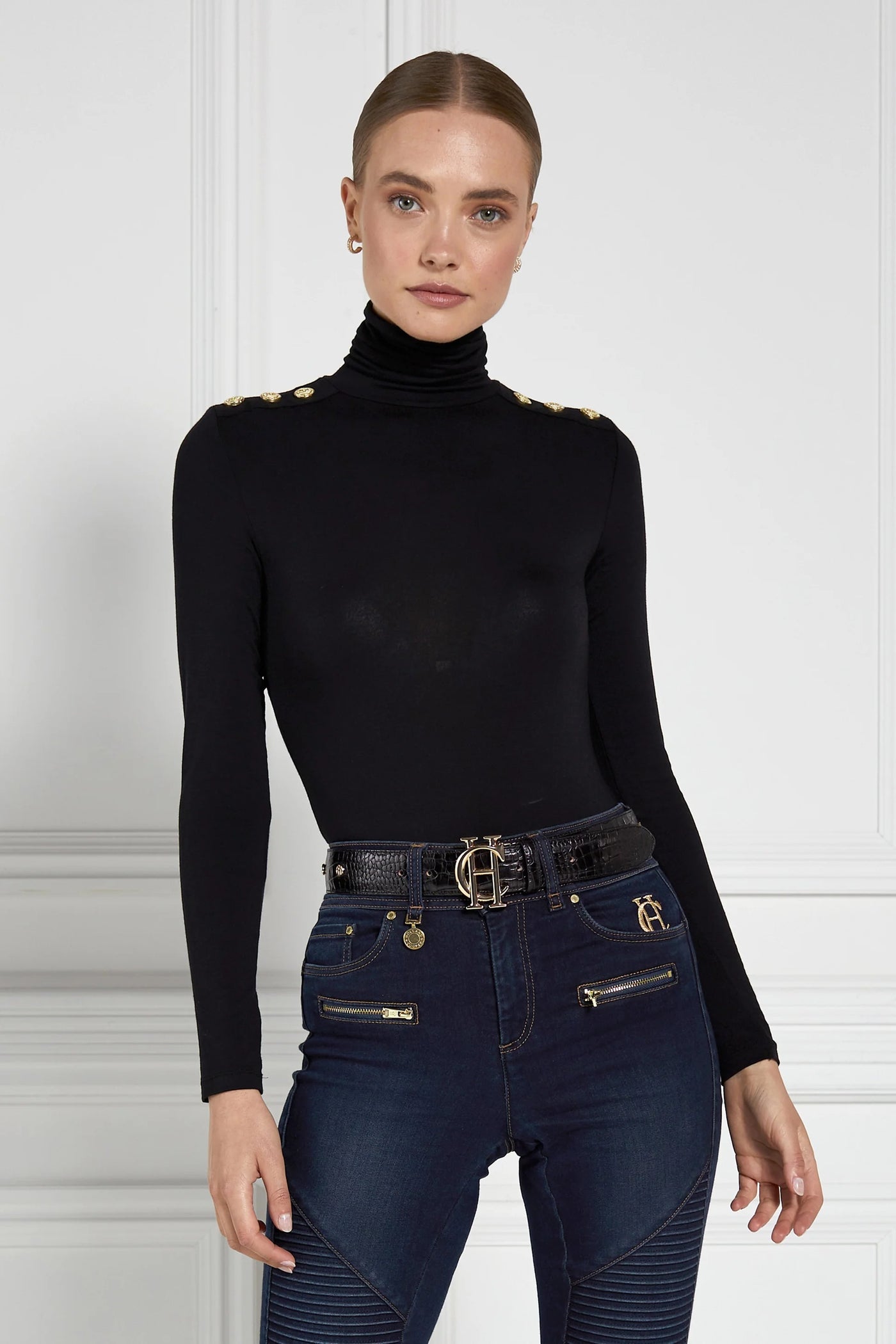 Holland Cooper Essential Roll Neck Knit in Black