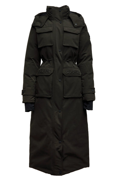 Holland Cooper Expedition Longline Coat in Dark Olive Front