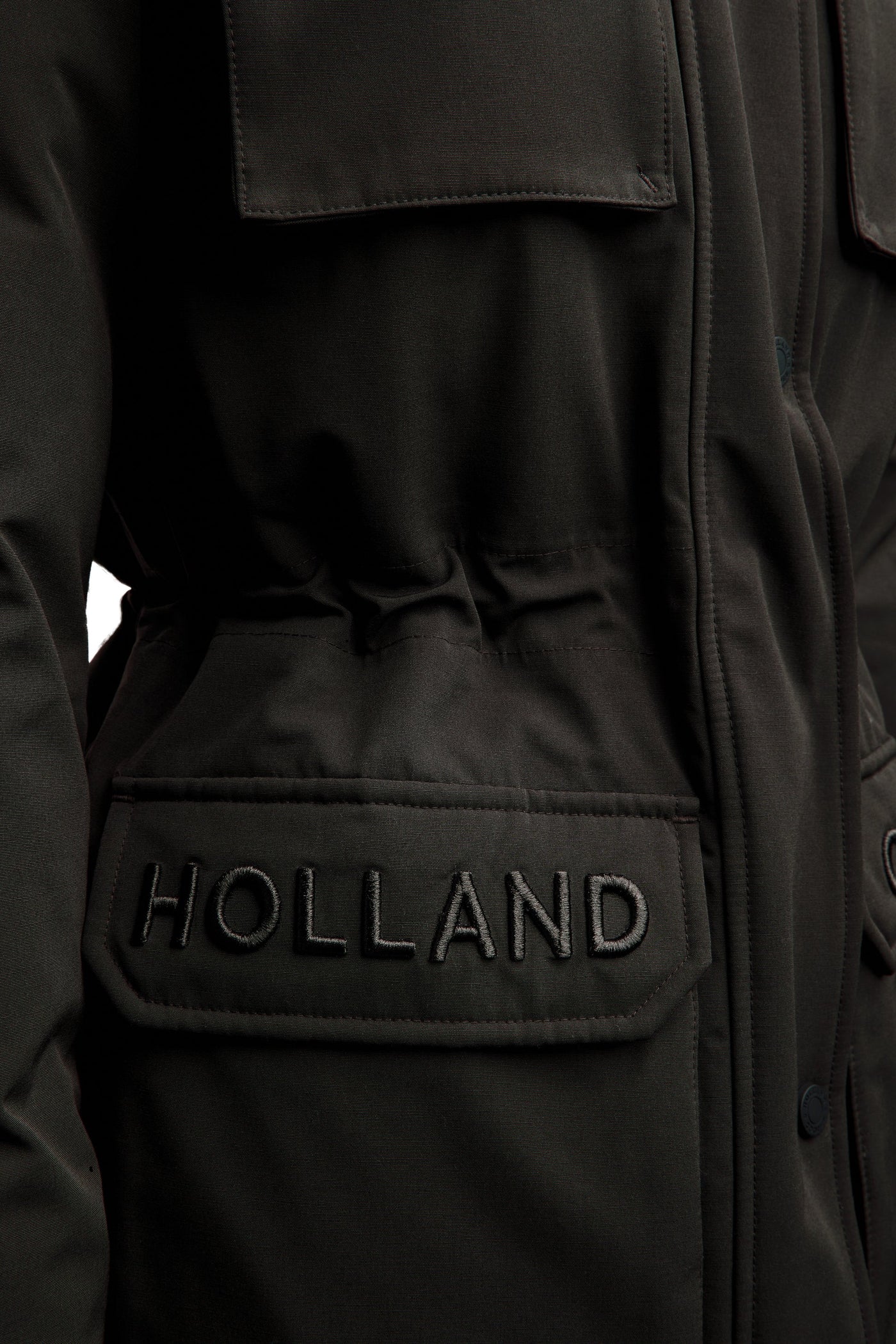 Holland Cooper Expedition Longline Coat in Dark Olive Logo
