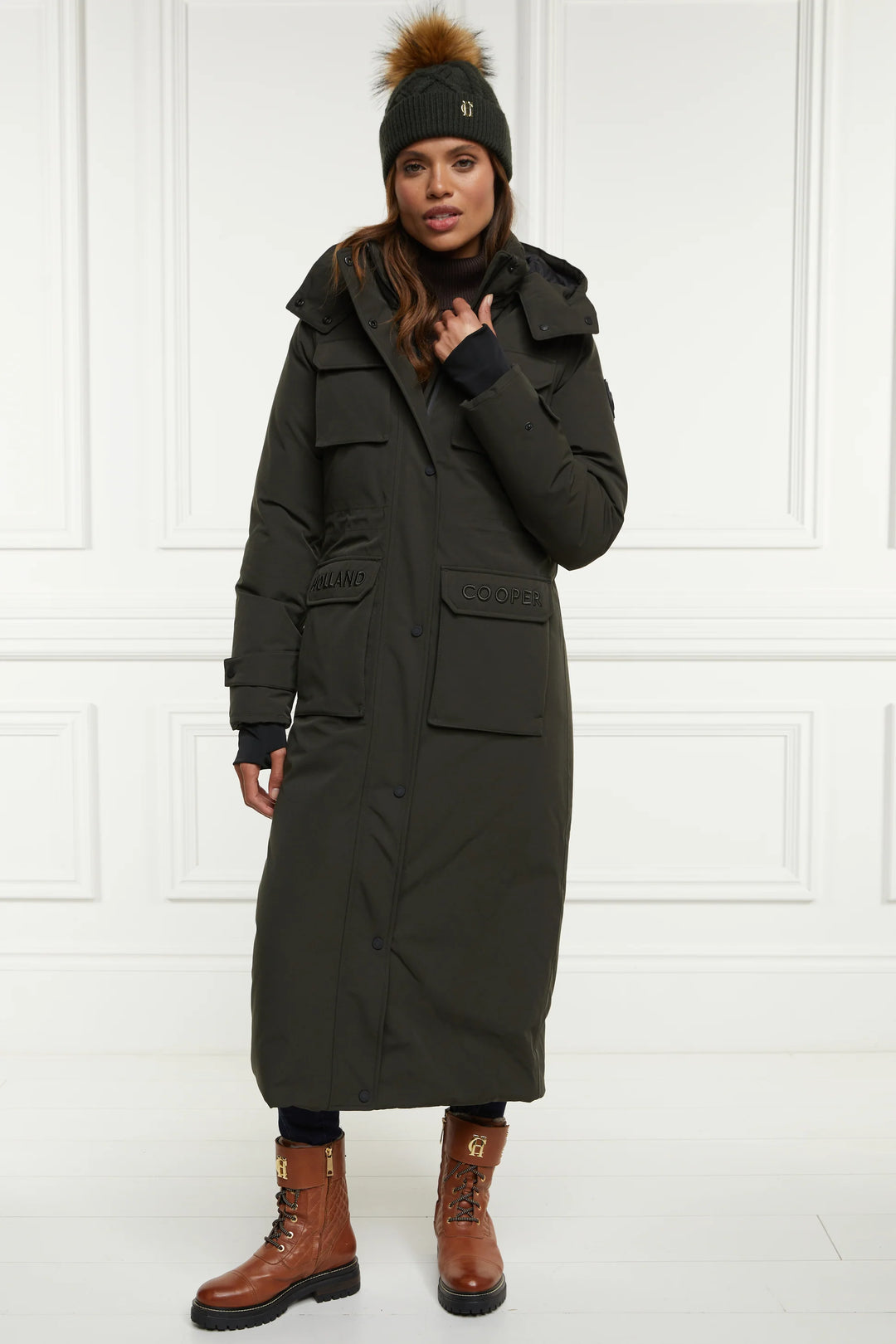 Holland Cooper Expedition Longline Coat in Dark Olive Holland