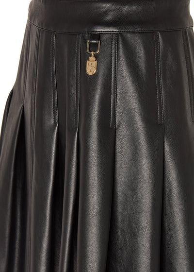Holland Cooper Faux Leather Pleated Mini Skirt in Black Detail