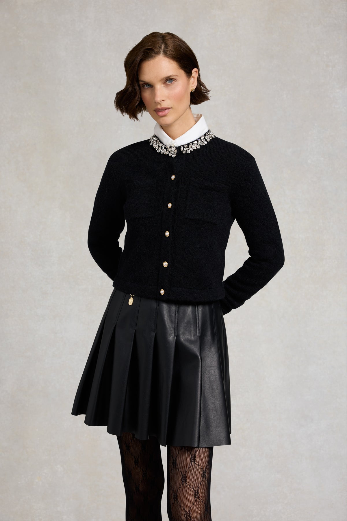 Holland Cooper Faux Leather Pleated Mini Skirt In Black Norton Barrie holland-cooper-faux-leather-pleated-mini-skirt-in-black-norton-barrie