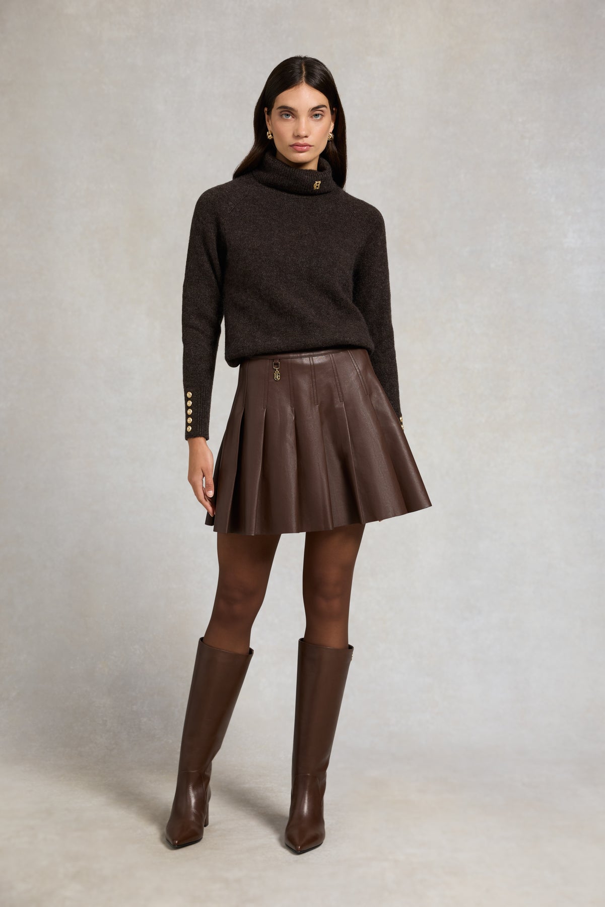 Holland Cooper Faux Leather Pleated Mini Skirt In Espresso Norton Barrie holland-cooper-faux-leather-pleated-mini-skirt-in-espresso-norton-barrie
