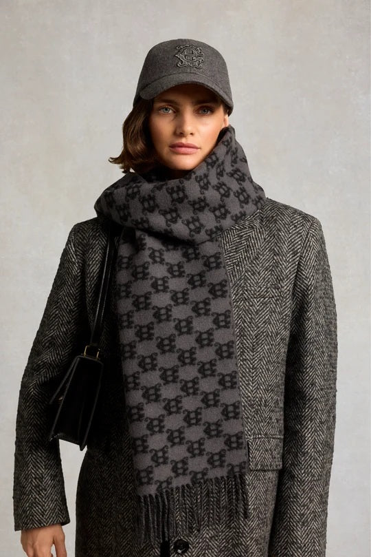 Holland Cooper Heraldic Monogram Scarf in Black Monogram
