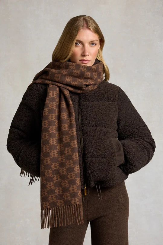 Holland Cooper Heraldic Monogram Scarf in Hazelnut Monogram