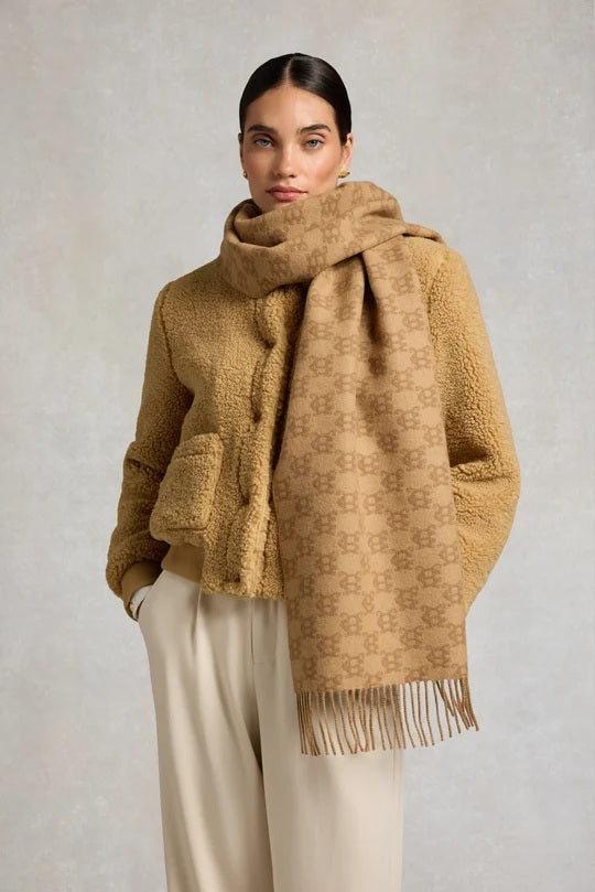 Holland Cooper Heraldic Monogram Scarf in Toffee Monogram