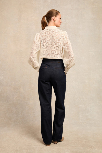 Holland Cooper Iona Lace Shirt in Ivory Model Back