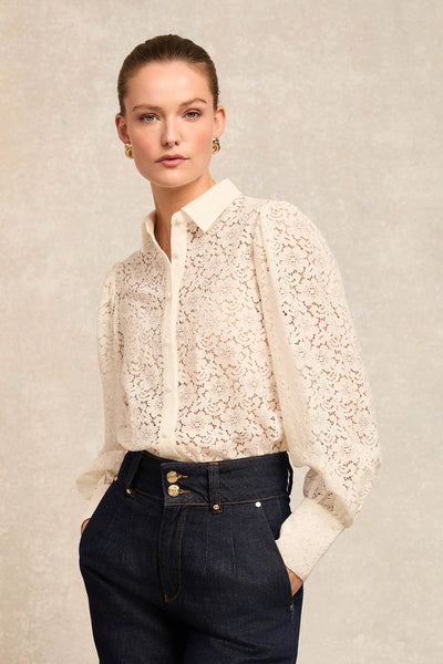 Holland Cooper Iona Lace Shirt in Ivory