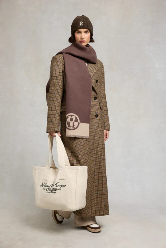 Holland Cooper Jacquard Scarf in Chocolate Taupe