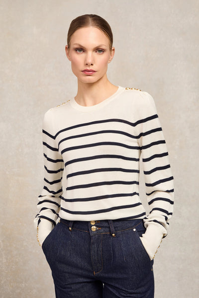 Holland Cooper Kelsie Crew Neck Knitwear in Natural Stripe