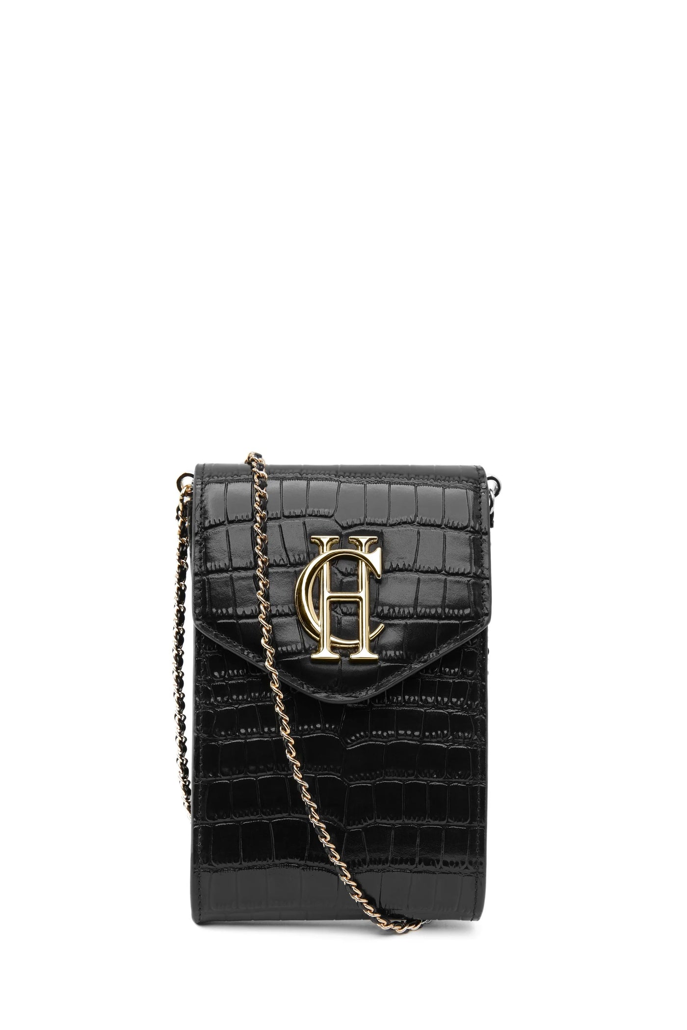 Holland Cooper Knightsbridge Ladies Phone Pouch in Black Croc Front