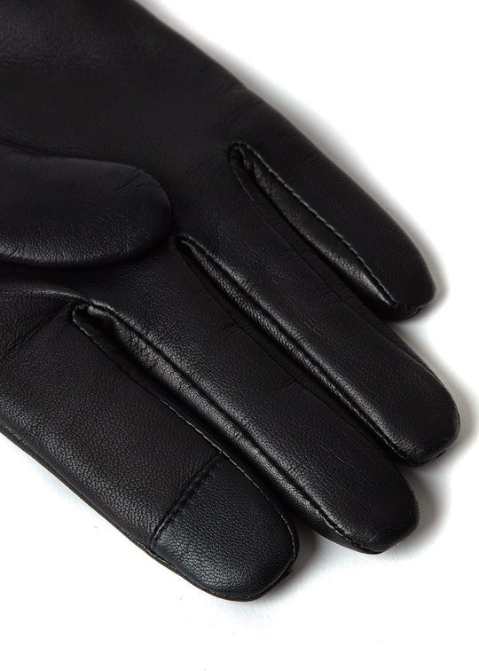 Holland Cooper Lined Faux Trim Leather Gloves in Black Fingers