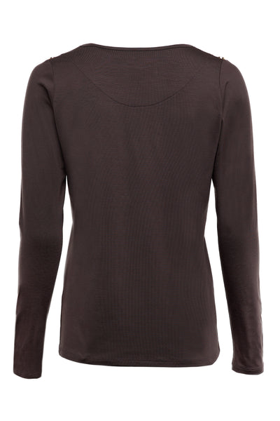 Holland Cooper Long Sleeve V Neck Tee in Coffee Back