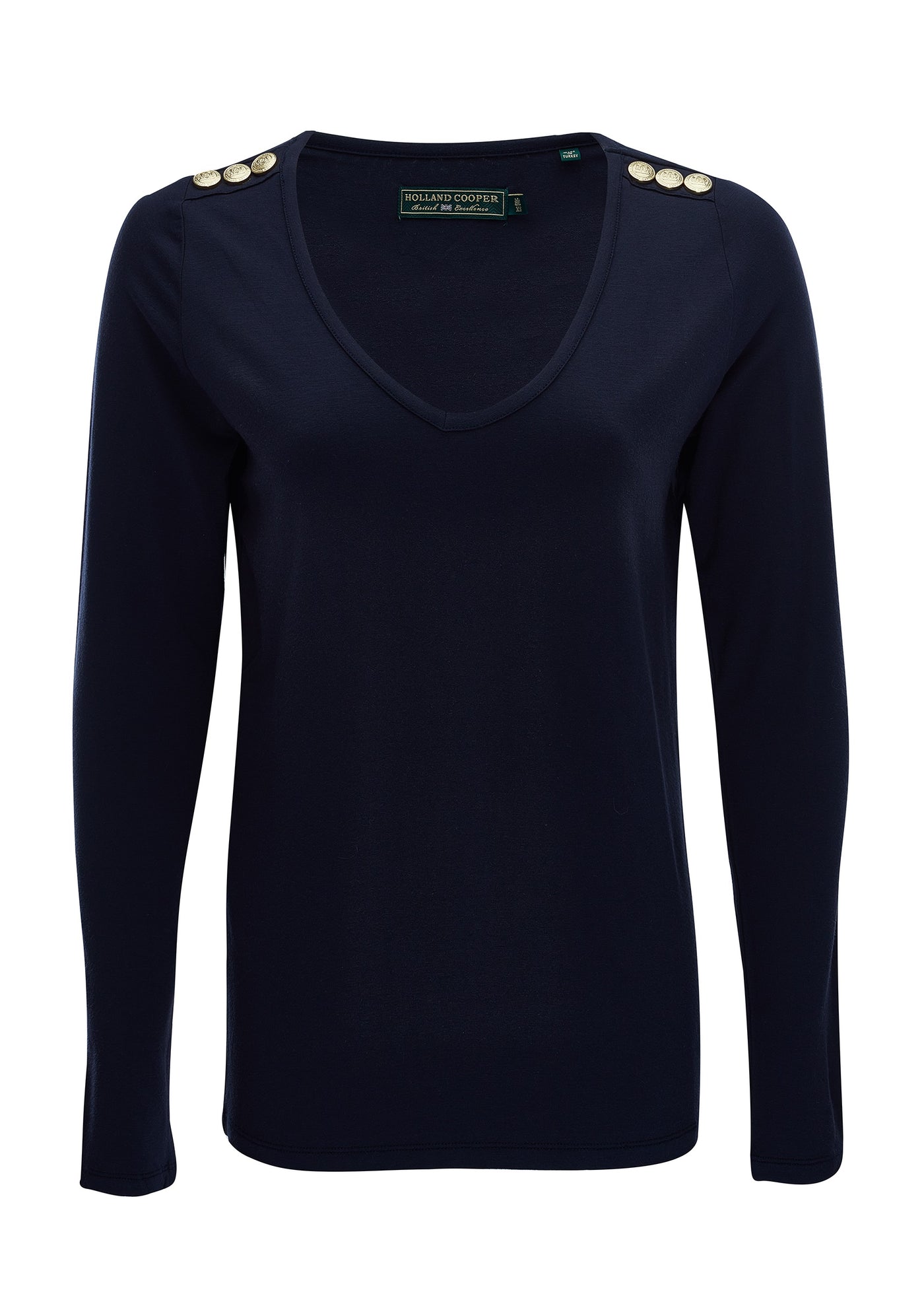 Holland Cooper Long Sleeve V Neck Tee in Ink Navy Front
