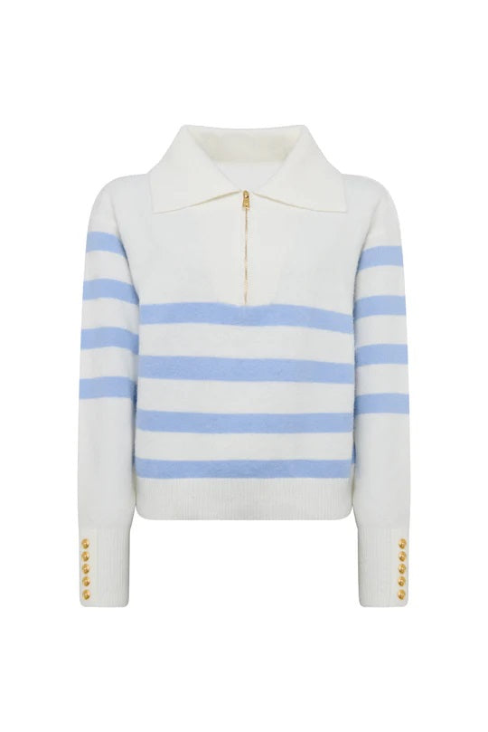 Holland Cooper Lydia Quarter Zip Knit in Natural Powder Blue