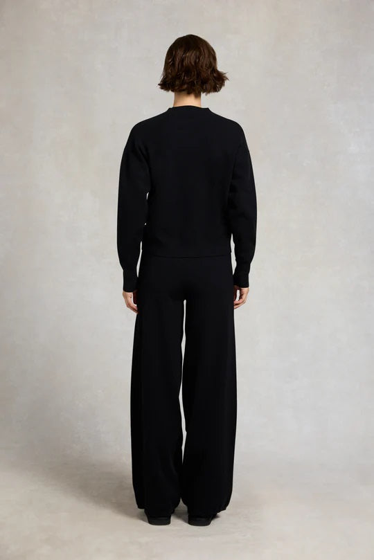 Holland Cooper Maria Knitted Wide Leg Pant in Black Model Back