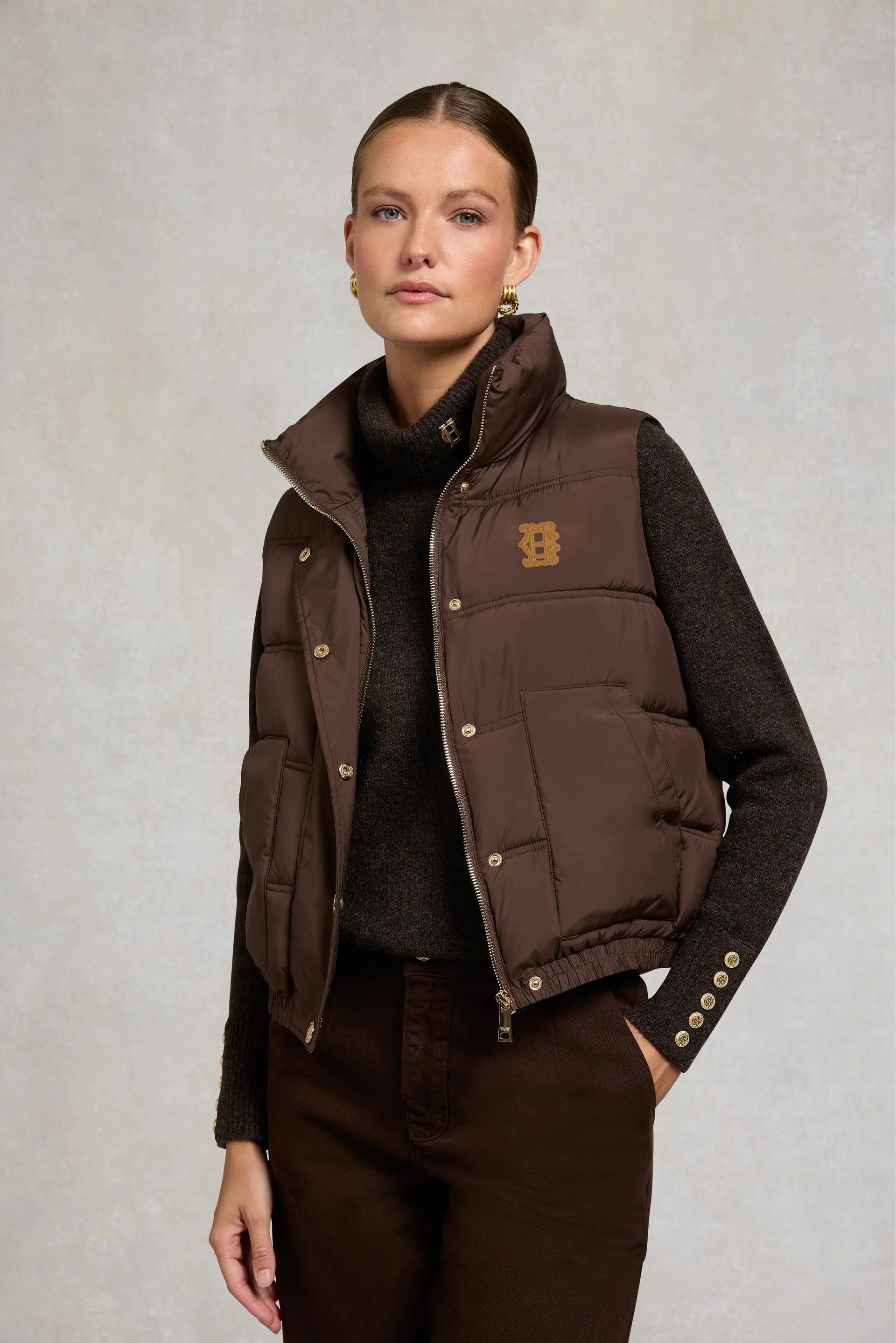 Holland Cooper Milton Padded Gilet in Chocolate