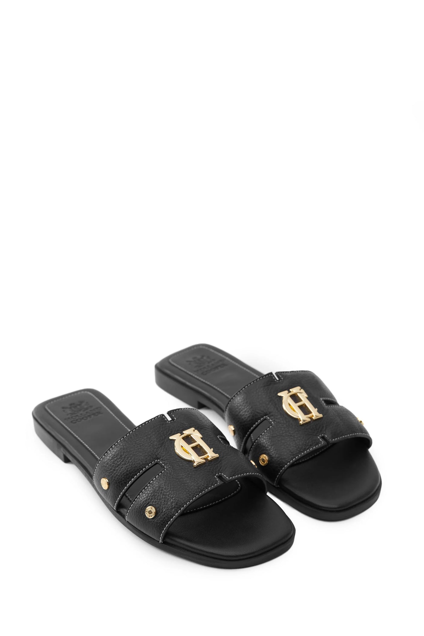 Holland Cooper Monogram Ladies Slide in Black Leather Pair