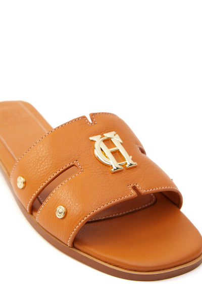 Holland Cooper Monogram Ladies Slide in Tan Leather Detail