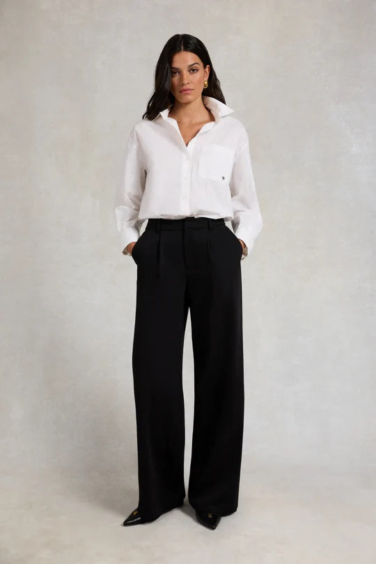 Holland Cooper Pleated Wide Leg Trouser in Black