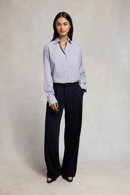Holland Cooper Pleated Wide Leg Trouser in Ink Navy