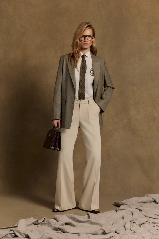 Holland Cooper Pleated Wide Leg Trouser in Stone