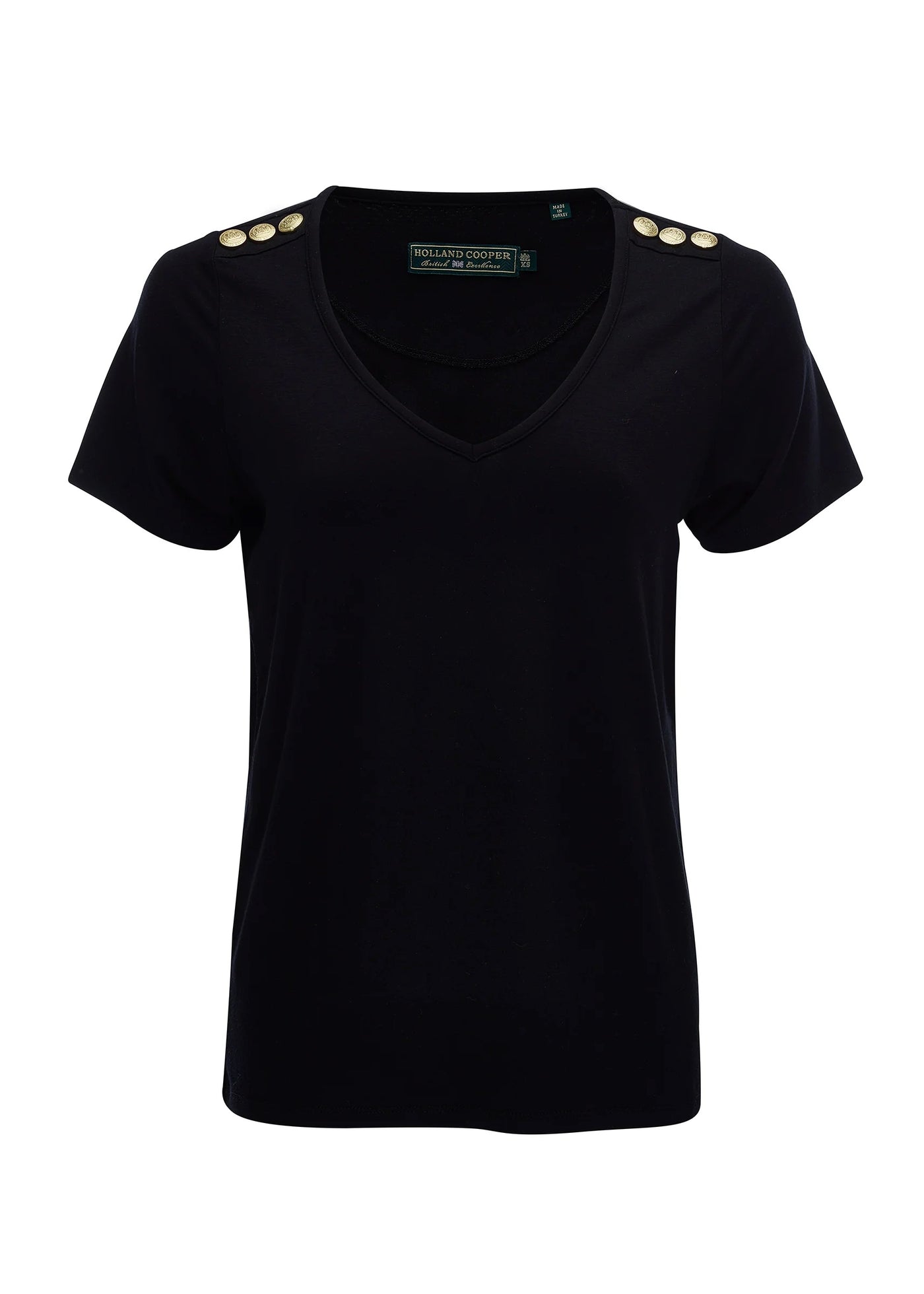 Holland Cooper Relax Fit V Neck Tee in Black Front