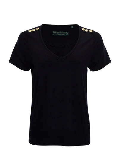 Holland Cooper Relax Fit V Neck Tee in Black Front