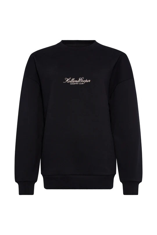 Holland Cooper Relaxed Fit Crew Neck Sweat in Black Front