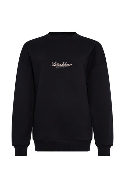 Holland Cooper Relaxed Fit Crew Neck Sweat in Black Front