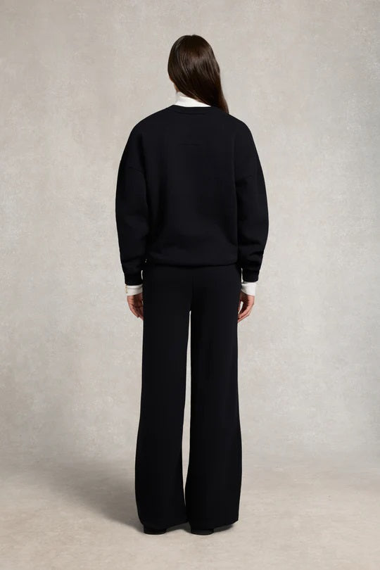Holland Cooper Relaxed Fit Crew Neck Sweat in Black Model Back