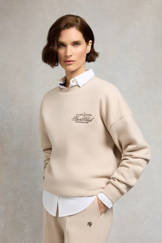 Holland Cooper Relaxed Fit Crew Neck Sweat in Stone