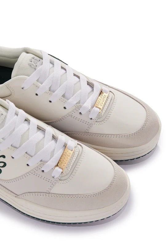 Holland Cooper Retro Ladies Trainer in White Racing Green Detail