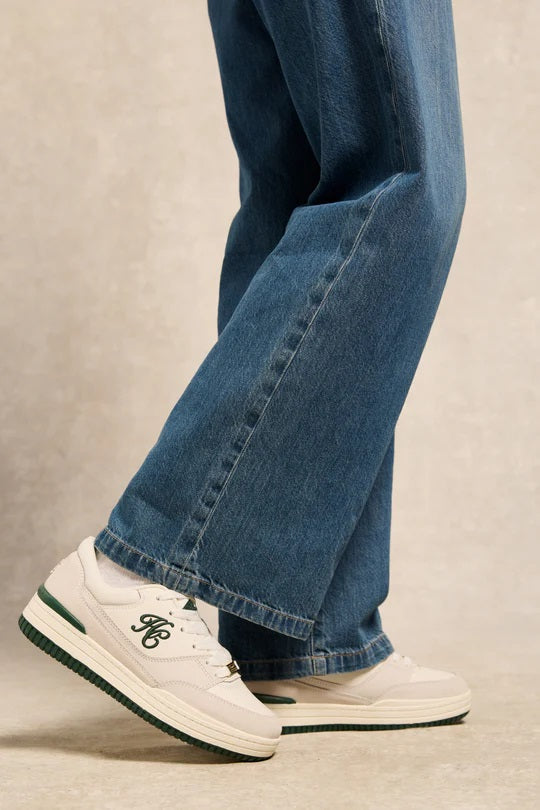 Holland Cooper Retro Ladies Trainer in White Racing Green
