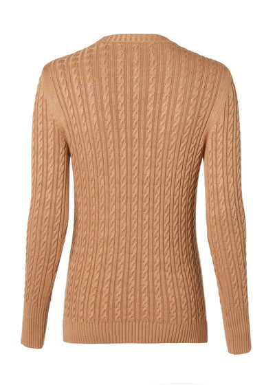 Holland Cooper Seattle Cable Crew Knitwear in Dark Camel Back