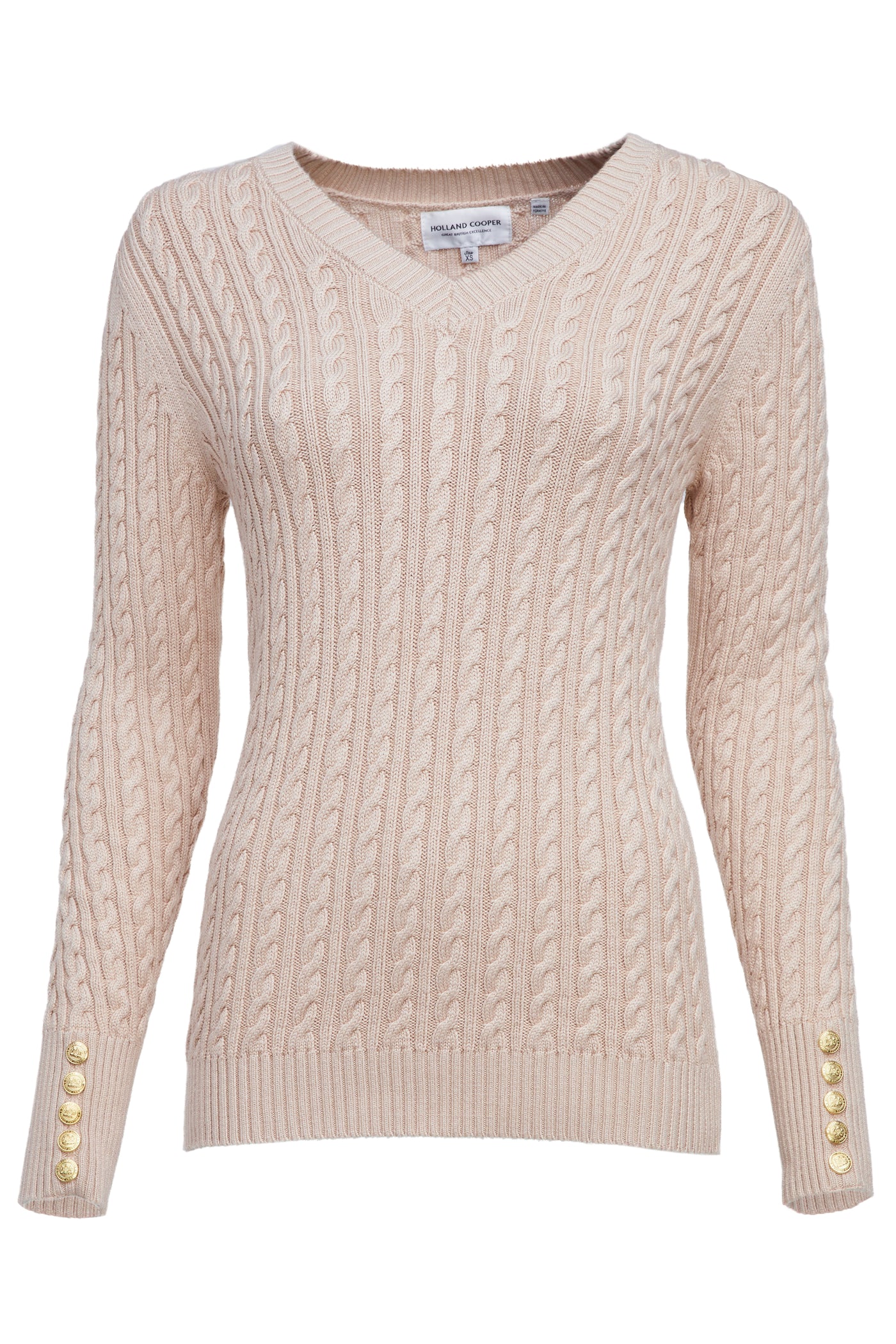 Holland Cooper Seattle Cable V Neck Knitwear in Oatmeal | Holland ...