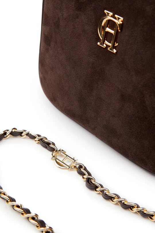 Holland Cooper Soho Camera Bag in Chocolate Suede Details