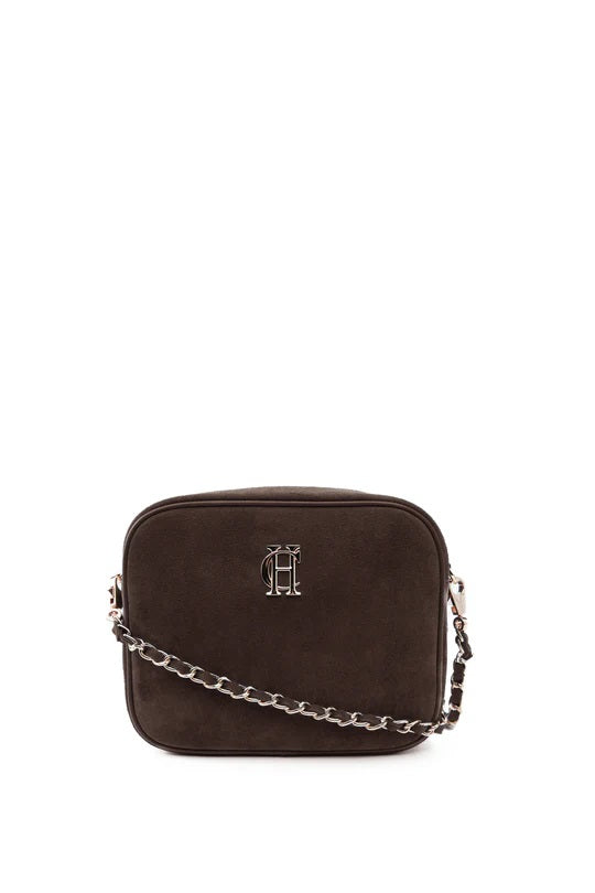 Holland Cooper Soho Camera Bag in Chocolate Suede Front