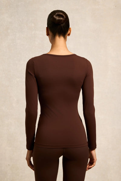 Holland Cooper Supersoft Long Sleeve Top in Walnut Model Back