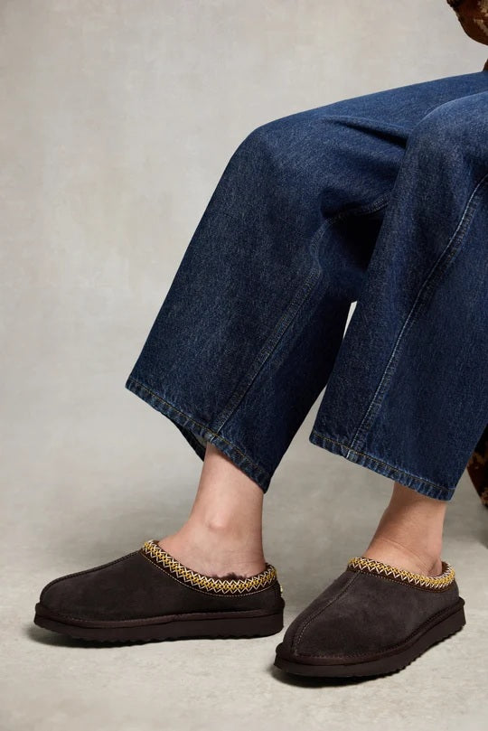 Holland Cooper Ultra Low Shearling Mule in Chocolate