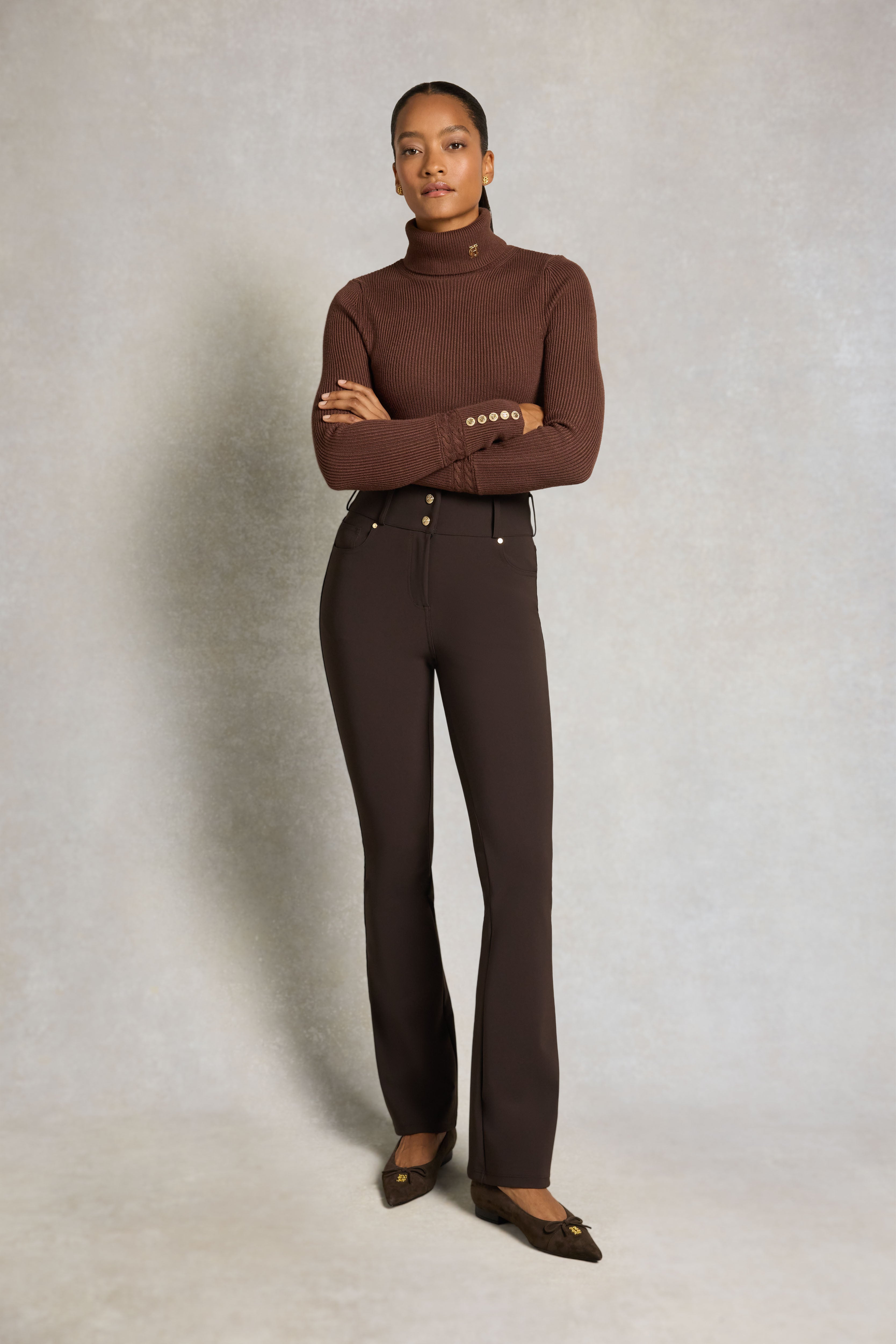 Holland Cooper Windsor Contour Flare Trouser in Chocolate