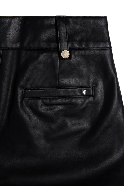 Holland Cooper High Waisted Faux Leather Short in Black Seat Pocket