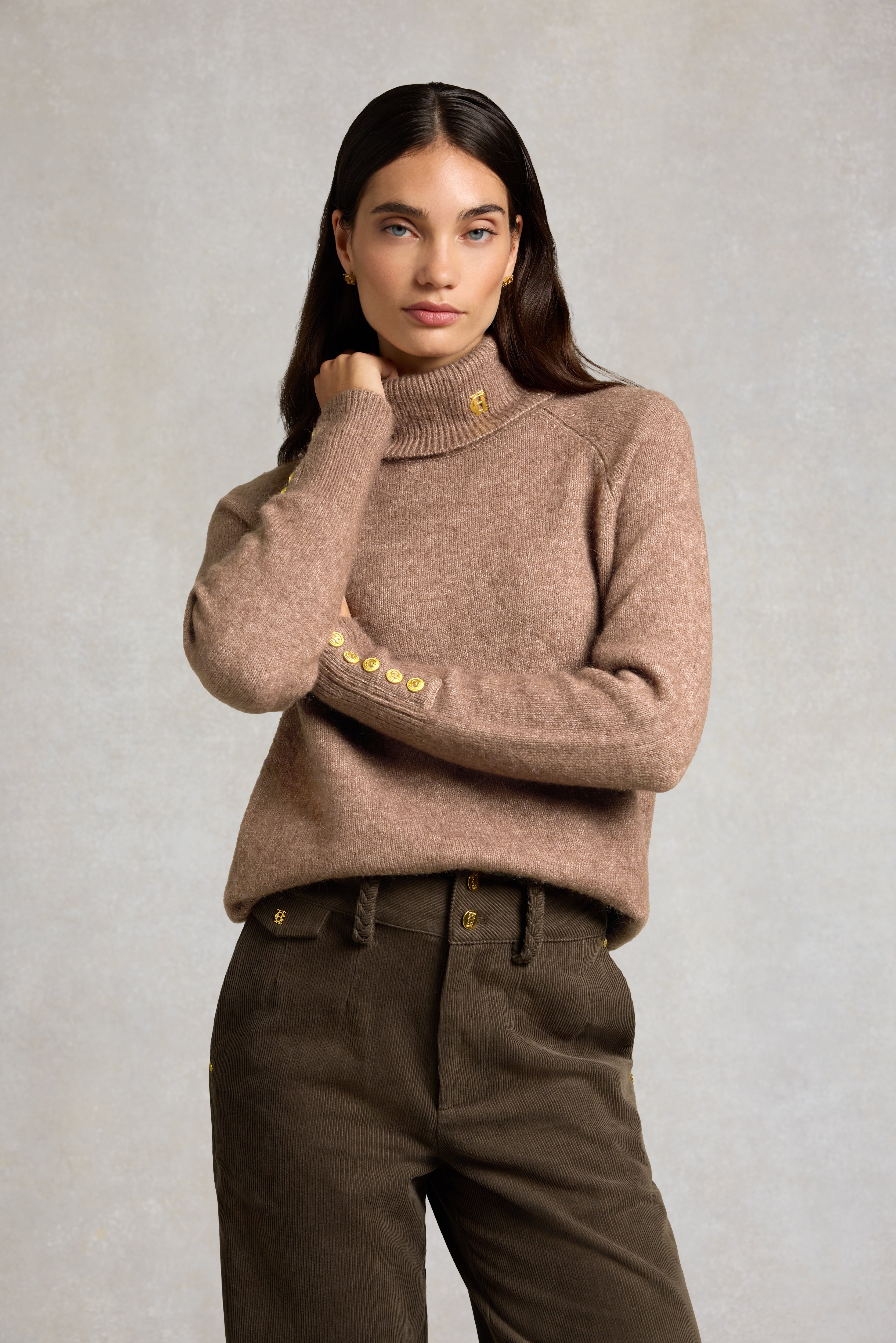 Holland Cooper Tori Roll Neck Knit in Taupe