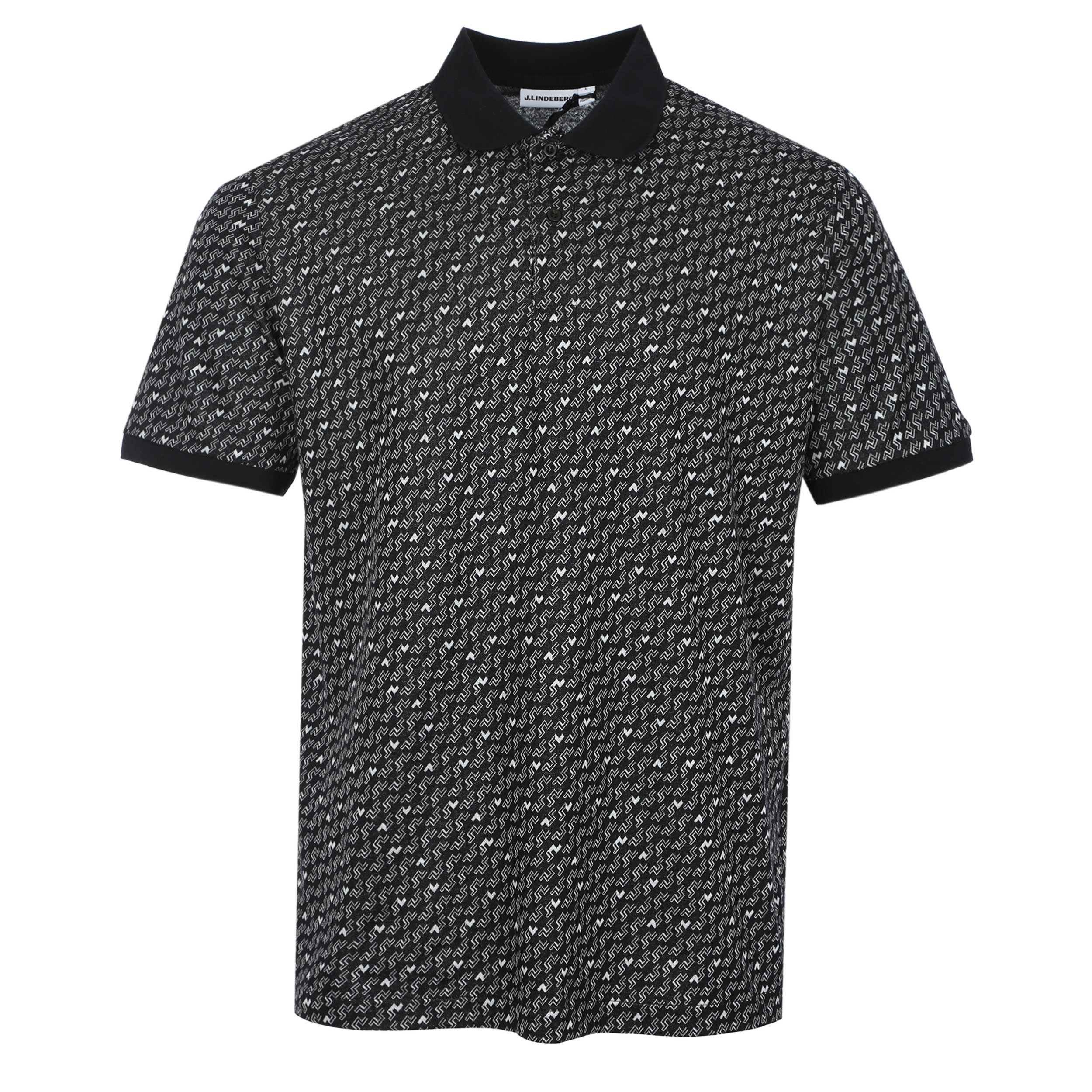 J.Lindeberg Devon Jacquard Knit Polo Shirt in Bridge Micro Black White