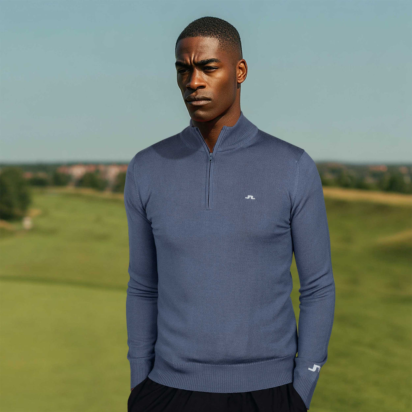 J.Lindeberg Kian Zipped Sweater in Vintage Indigo